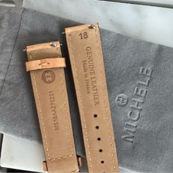 Michele, Authentic Leather Strap in Natural Tan snd silver hardware 18mm - Picture 4 of 6